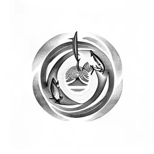 Ichthys Symbol With A Design Of Two People Fishing Inside