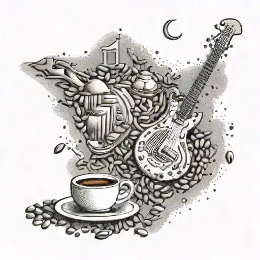 A Map Of Iran With Musical Instruments And Coffee Beans Scattered Around It