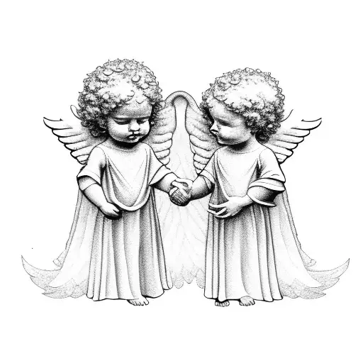 Two Angel Cherubs Holding Hands