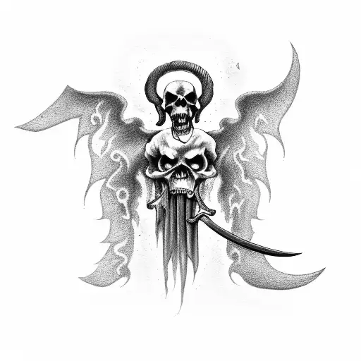 Grim Reaper With Flames And Scythe