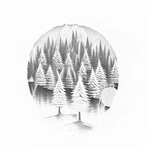 Coniferous Trees On A River And Pineapples In The Sunset