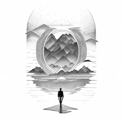 Epic Mountiain Sunset Scene With Person Walking Into The Sunset