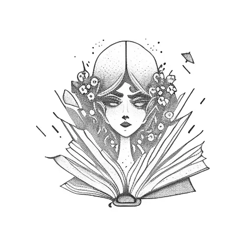 Dagger Surrounded By Flowers And Books