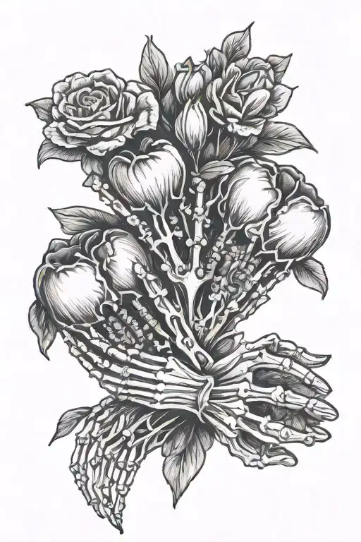 Skeleton Hands Holding Bleeding Heart Flower Bouquet