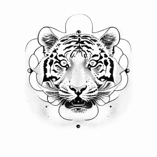 A Dotwork Tattoo Depicting A Tiger Gracefully Leaping Through A Canvas