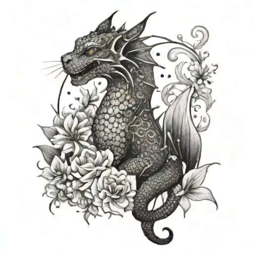 Dragon And Cat In Flowers