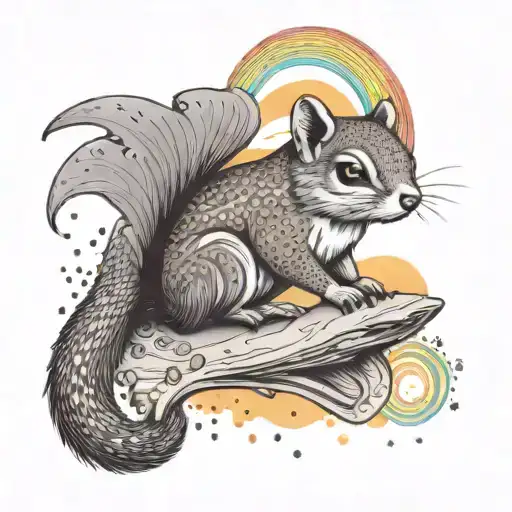 Flying Squirrel With A Joint Gliding Through A Psychedelic Rainbow Sky
