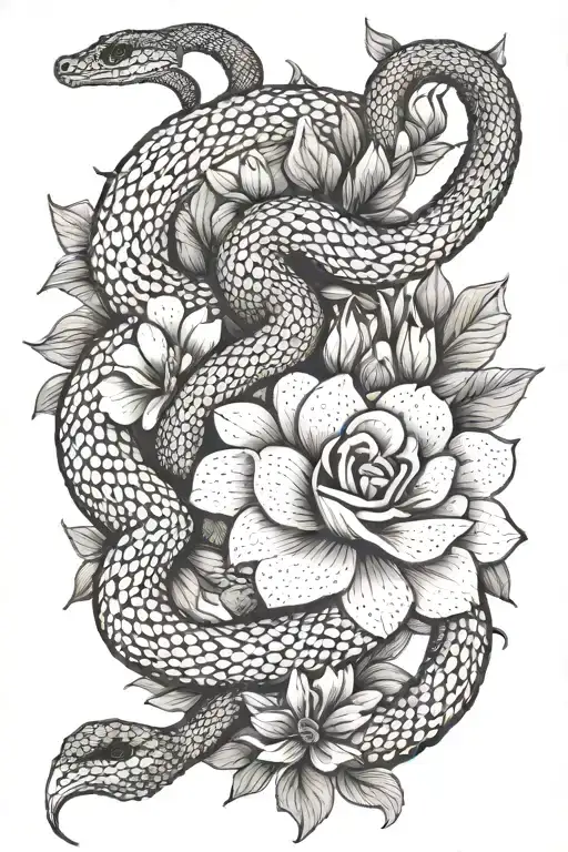 Feminine Snake And Flowers