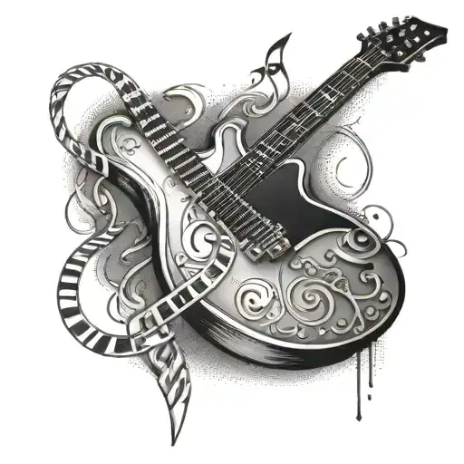 A Dna Double Helix Intertwined With A Guitar Neck And Music Notes