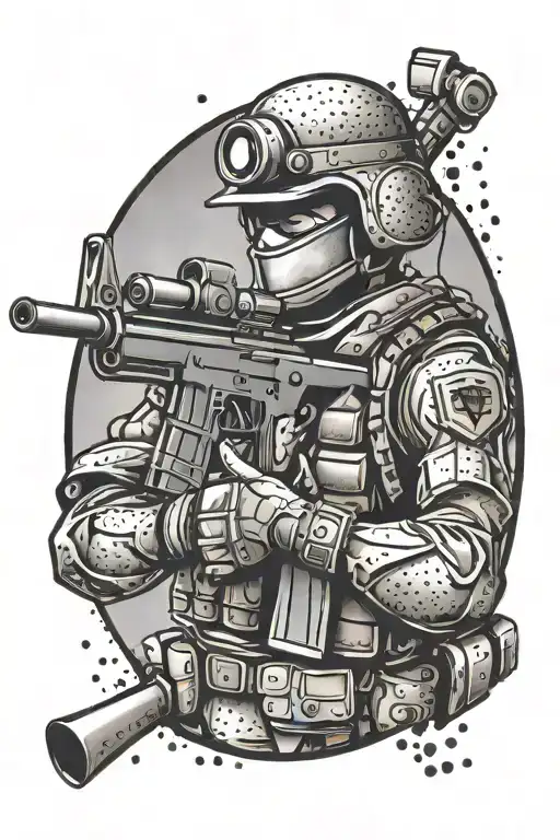 Cartoon Soldier With A Machine Gun