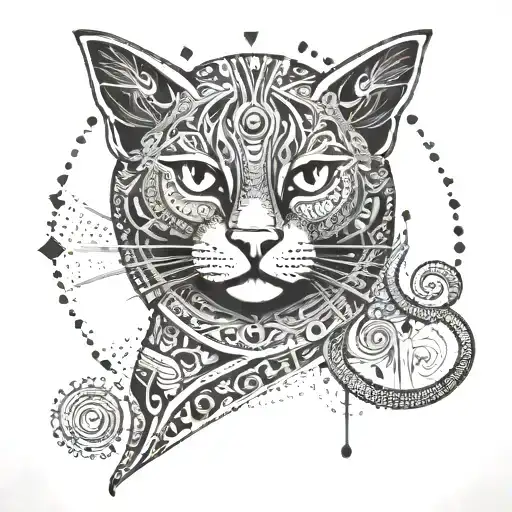 An Intricate Cat Design Incorporating Ancient Egyptian Symbols Of Healing