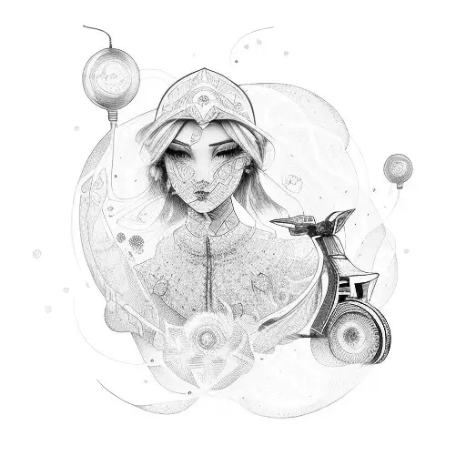 Girl Riding Eletrical Scooter Wind Rose