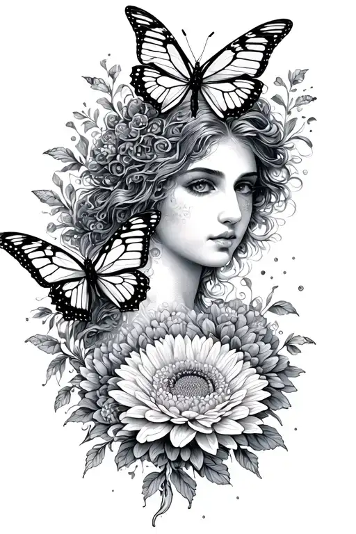 Virgo Zodiac Sign With Butterflys Souronding And Chrysanthemums