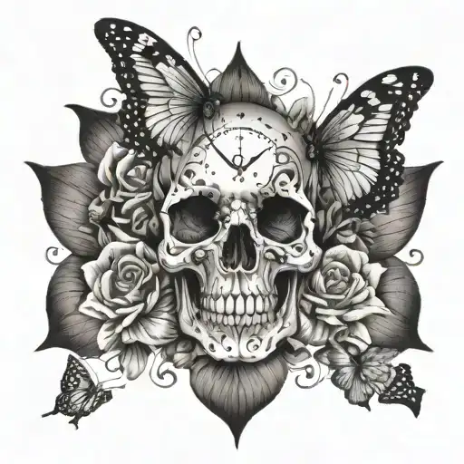 Skull And Butterflies Emerging