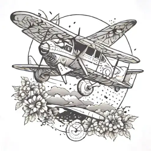 An Abstract Representation Of A Dog And Airplane Intertwined With Nature Elements