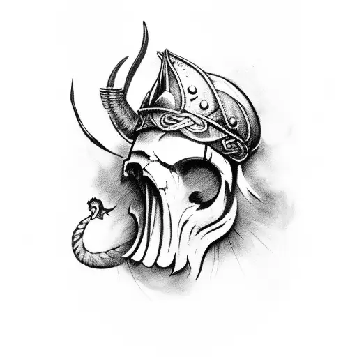 Viking Skull's With French Rooster Behind