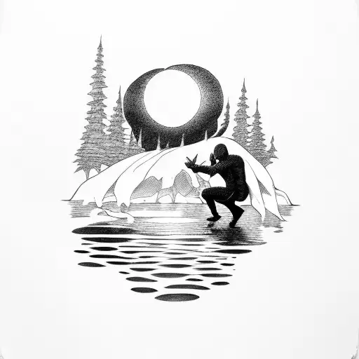 Moon Knight Kneeling In A Forest In Front Of A Pond