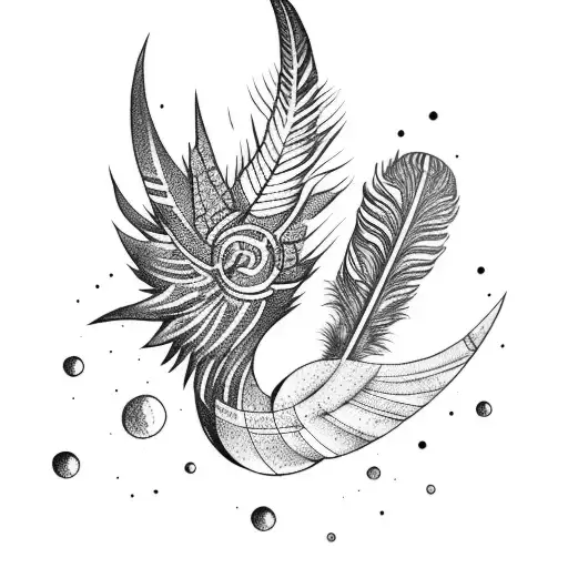 Tribal Feather And Aquarius Symbol