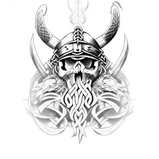 Viking Skull's With French Rooster Behind