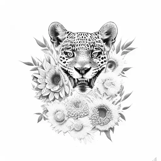 A Jaguar And A Bee And Flowers