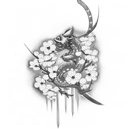 Katana With Cherry Blossom And Sanke