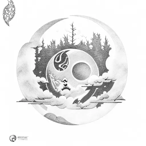 Moon And Clouds And Forest