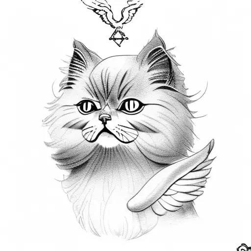 Persian Cat With Angel Sitting On A Chair