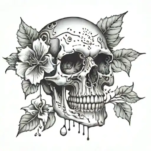 A Skull With Petals Falling From Its Eye Sockets Like Tears