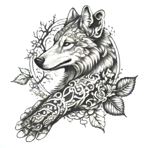 Half Sleeve Hand Tattoo Wich Includes A Wolf Moon Libra And Forest