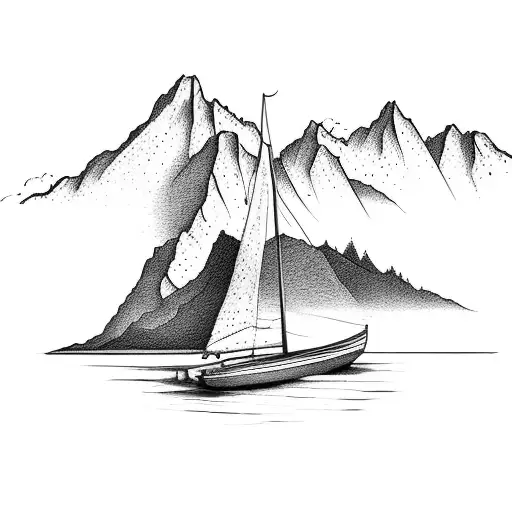European Alps With Beach And Sailboat 3D Realistic