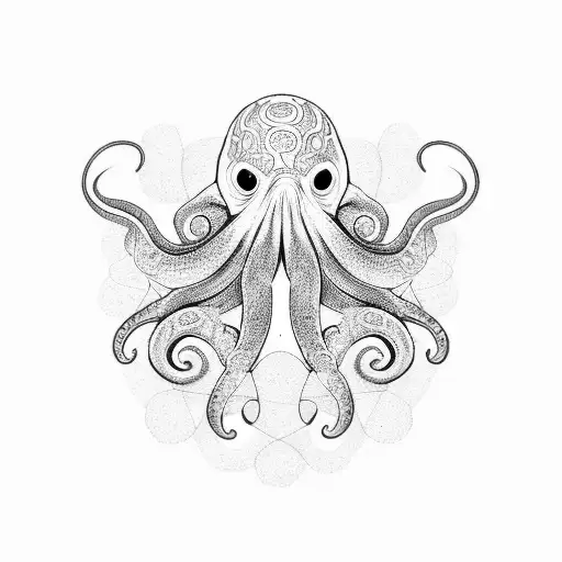 A Dotwork Octopus With Tentacles Extending From The Back Of The Neck To The Shoulders