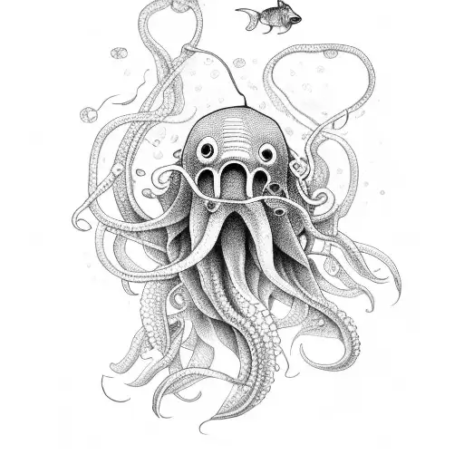 Giant Squid Hunting A Jellyfish