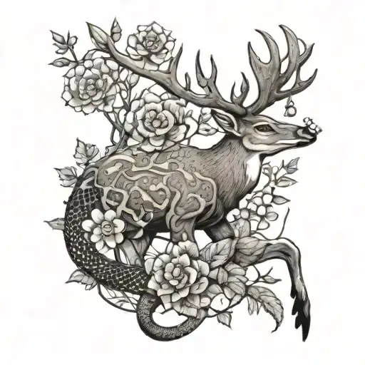 Deer And Snake And Sakura And Thorn Bush