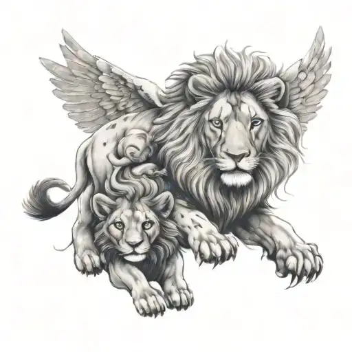 Family Lion Flying Baby Angel