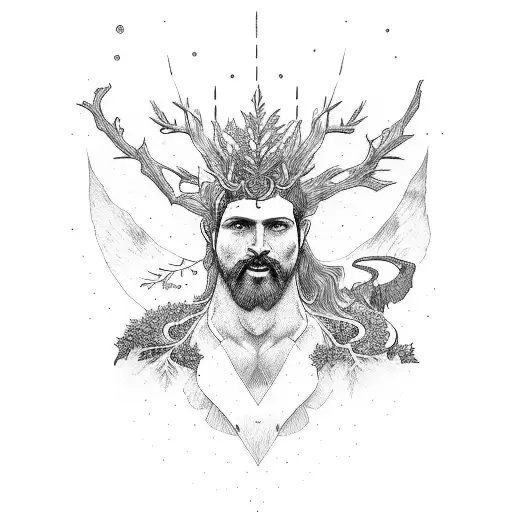 A Mythical God Of Nature Guiding A Hiker Through A Dense Forest