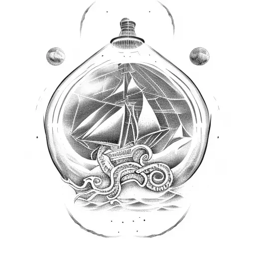 Ship In A Bottle Embraced By A Kraken