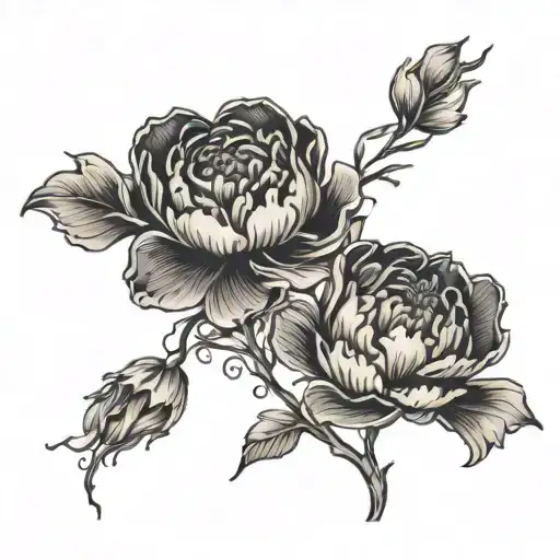 An Abstract Tattoo Featuring Dancing Silhouettes Intertwined With Blooming Peonies