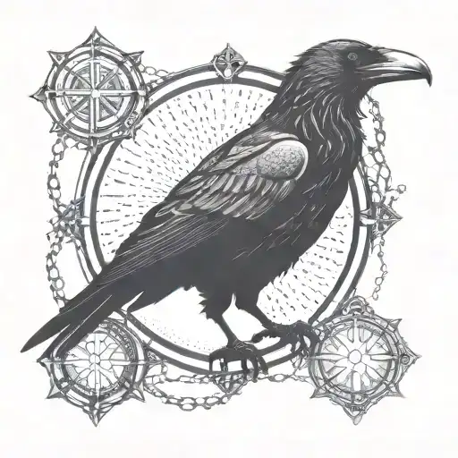 Rescuer Symbol Intertwined With A Raven Silhouette