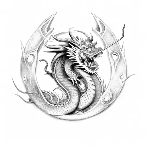 3 Asian Dragons Forming The Trident Of Poseidon