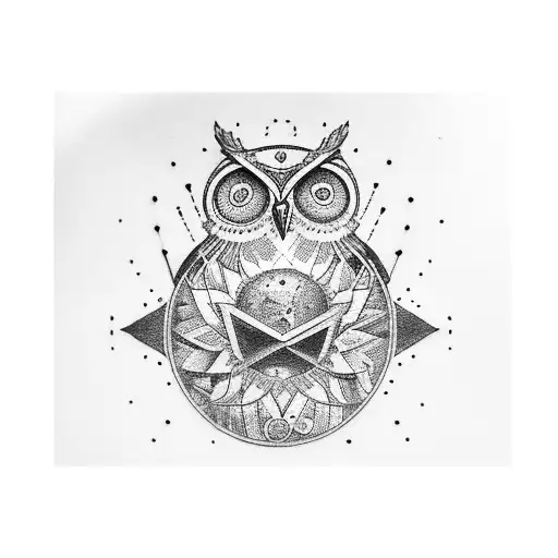 A Cosmic Owl Perched On A Coffee Cup Floating In Space