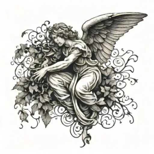 Roman Falling Angel With Vines Intertwined