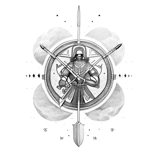 Sagittarius With A Sword Representing Leo And A Shield Representing Cancer