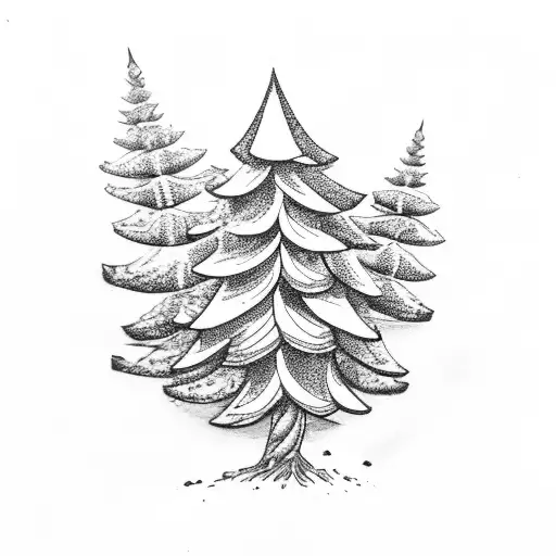 A Single Pine Tree With A Pinecone Under It