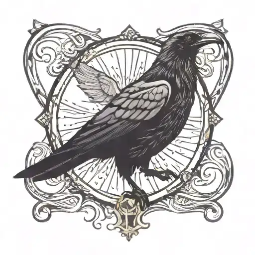 Rescuer Symbol Intertwined With A Raven Silhouette