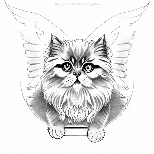 Persian Cat With Angel Sitting On A Chair