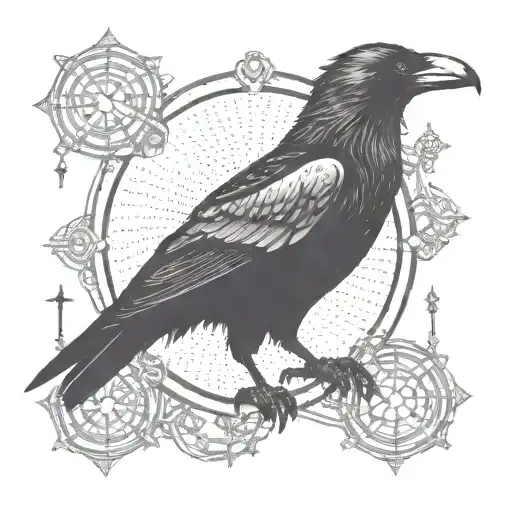Rescuer Symbol Intertwined With A Raven Silhouette