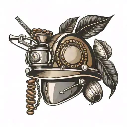 A Safety Helmet With Coffee Beans And Musical Instruments As Decorations