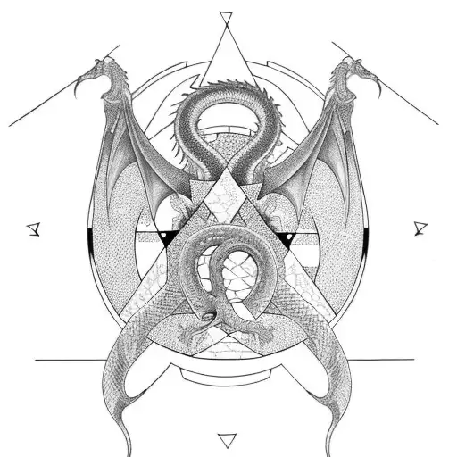 Dragon With Snake-like Body In Triangle Geometric Art Style
