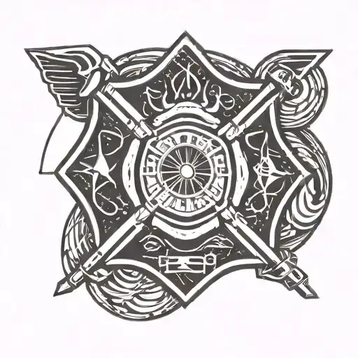 A Firefighter Emblem With A Space-themed Background