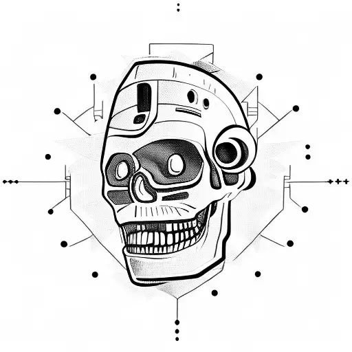 Futuristic Robotic Skull 45 Degree Angle To A Side With A Virtual Reality Headset On Top